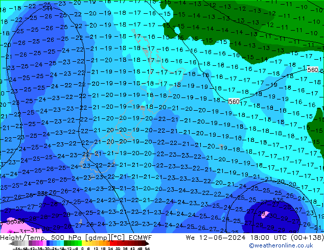 Height/Temp. 500 гПа ECMWF ср 12.06.2024 18 UTC