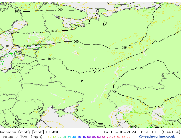 Isotachs (mph) ECMWF mar 11.06.2024 18 UTC