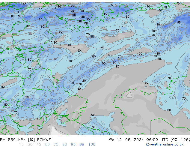 RH 850 hPa ECMWF We 12.06.2024 06 UTC