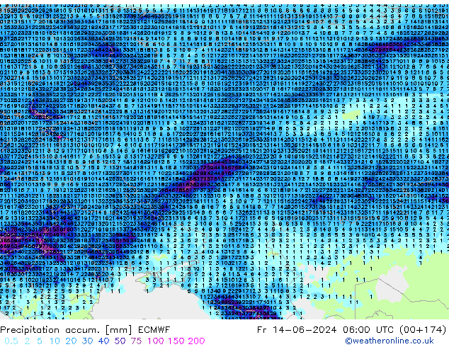 Totale neerslag ECMWF vr 14.06.2024 06 UTC
