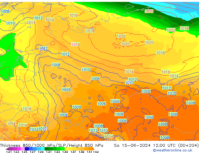 Thck 850-1000 hPa ECMWF So 15.06.2024 12 UTC