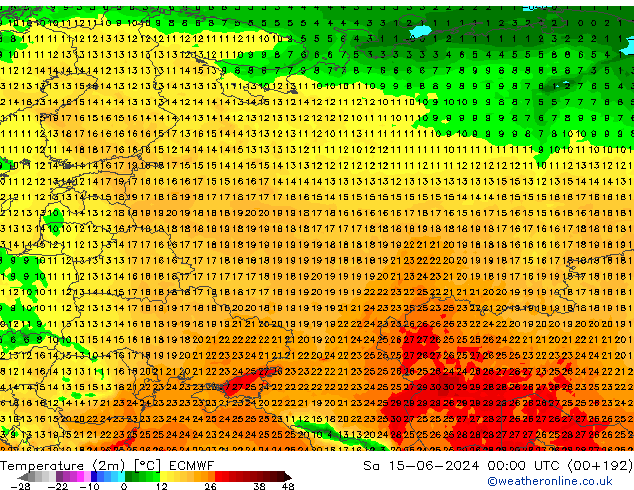 Temperature (2m) ECMWF So 15.06.2024 00 UTC