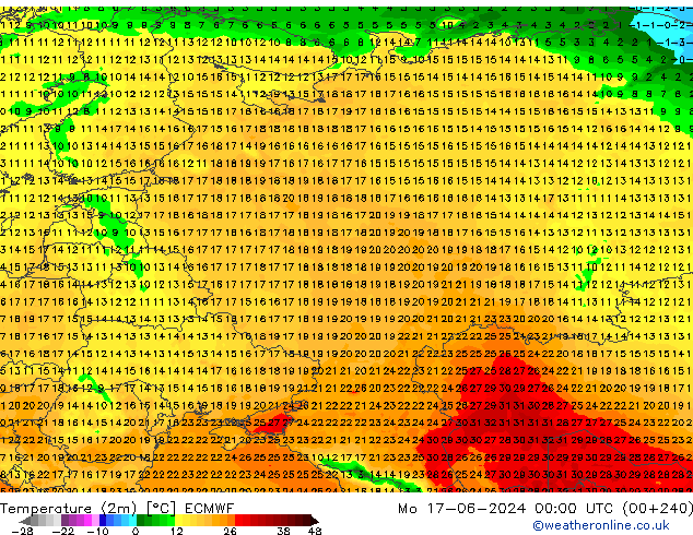 Temperature (2m) ECMWF Mo 17.06.2024 00 UTC