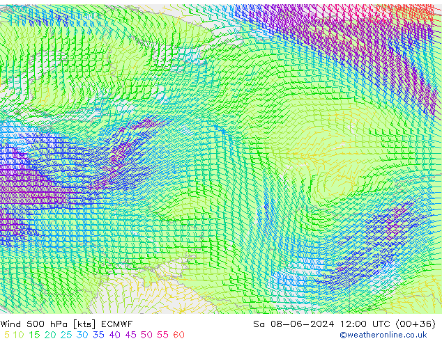 ветер 500 гПа ECMWF сб 08.06.2024 12 UTC