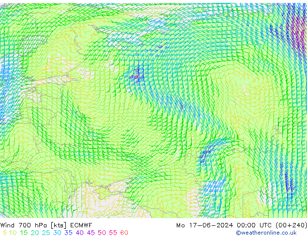 Wind 700 hPa ECMWF ma 17.06.2024 00 UTC