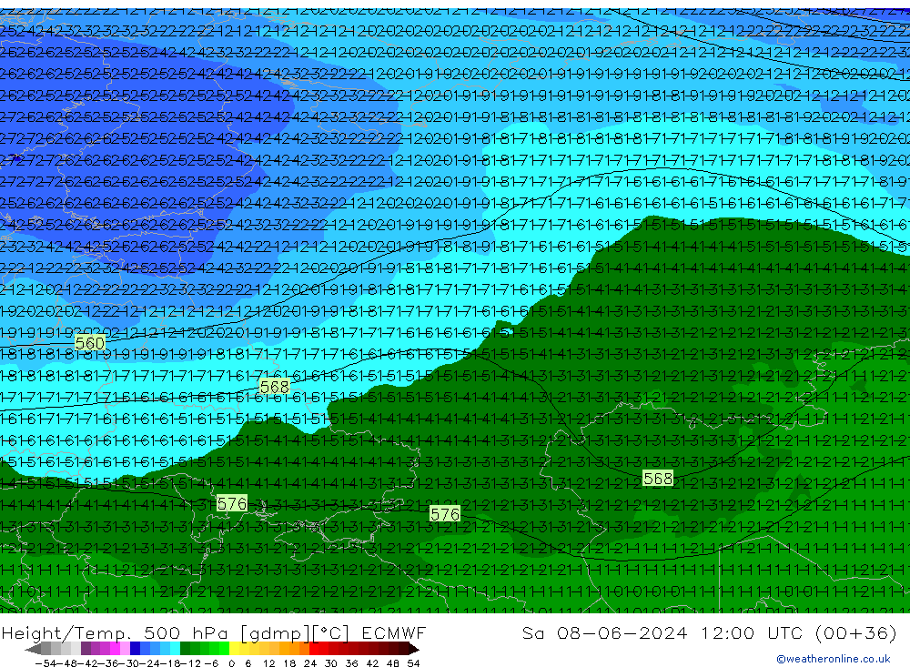 Z500/Rain (+SLP)/Z850 ECMWF сб 08.06.2024 12 UTC