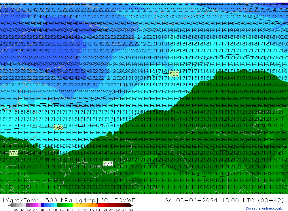 Z500/Regen(+SLP)/Z850 ECMWF za 08.06.2024 18 UTC