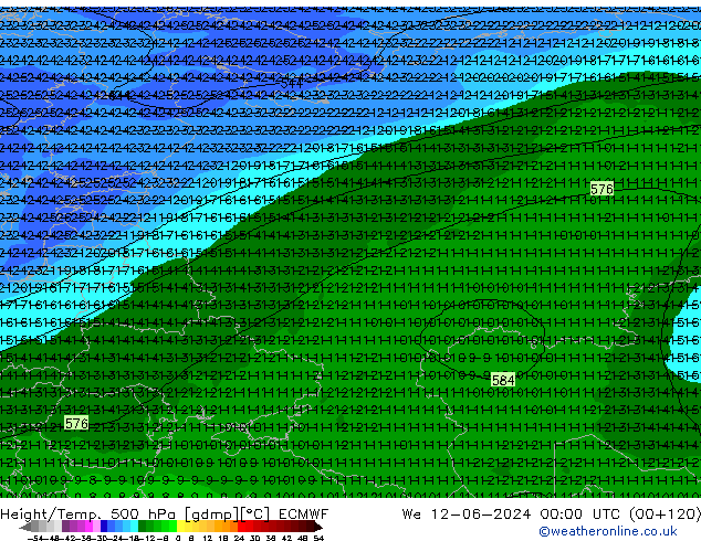 Z500/Rain (+SLP)/Z850 ECMWF mer 12.06.2024 00 UTC