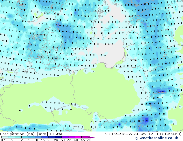 Z500/Rain (+SLP)/Z850 ECMWF nie. 09.06.2024 12 UTC