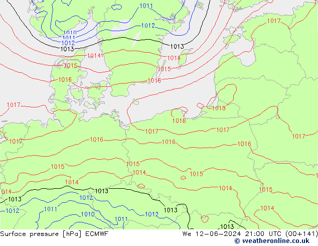 Surface pressure ECMWF We 12.06.2024 21 UTC