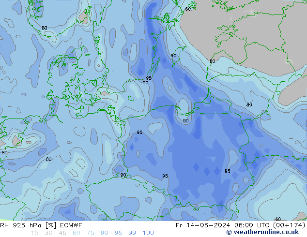 RH 925 hPa ECMWF ven 14.06.2024 06 UTC