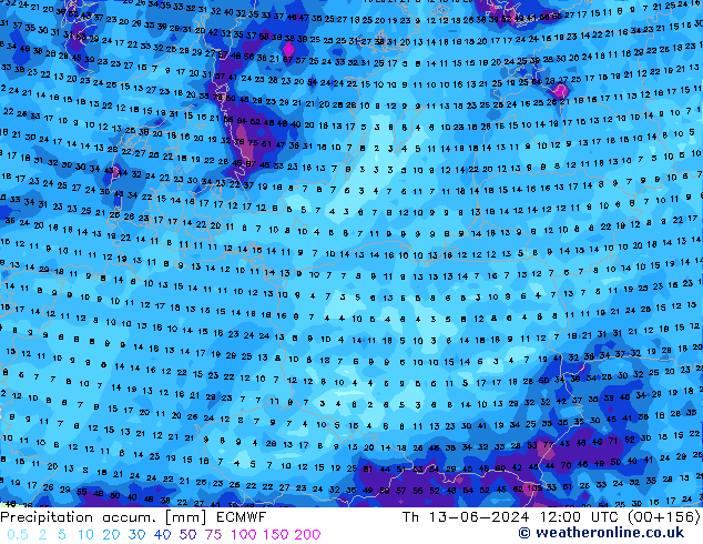 Precipitation accum. ECMWF  13.06.2024 12 UTC