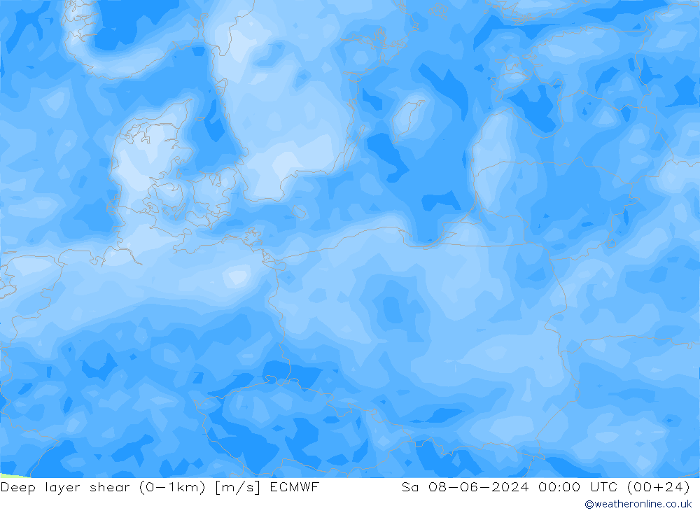 Deep layer shear (0-1km) ECMWF Sáb 08.06.2024 00 UTC