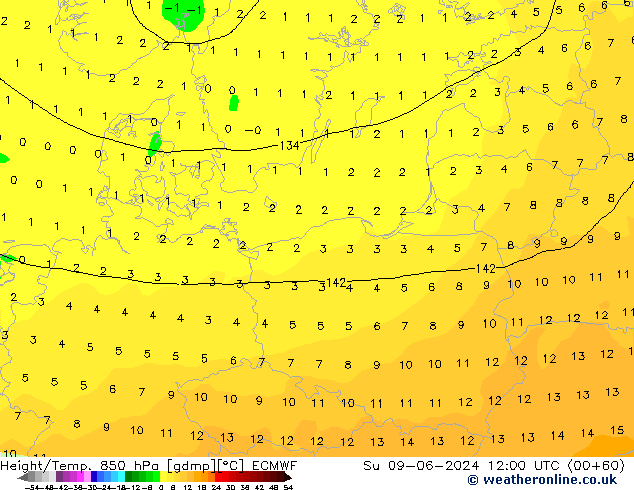 Z500/Rain (+SLP)/Z850 ECMWF nie. 09.06.2024 12 UTC