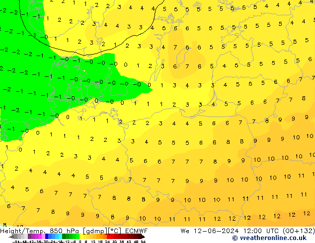 Height/Temp. 850 hPa ECMWF St 12.06.2024 12 UTC