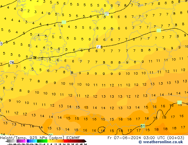 Height/Temp. 925 hPa ECMWF Sex 07.06.2024 03 UTC