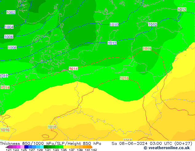 Thck 850-1000 гПа ECMWF сб 08.06.2024 03 UTC