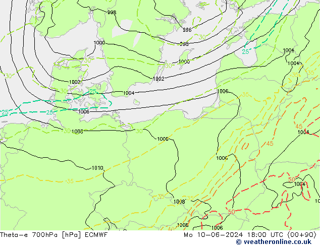 Theta-e 700hPa ECMWF Mo 10.06.2024 18 UTC