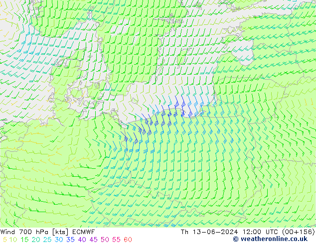 Wind 700 hPa ECMWF Th 13.06.2024 12 UTC