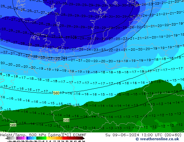 Z500/Rain (+SLP)/Z850 ECMWF nie. 09.06.2024 12 UTC