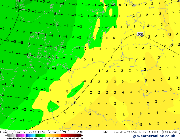 Yükseklik/Sıc. 700 hPa ECMWF Pzt 17.06.2024 00 UTC