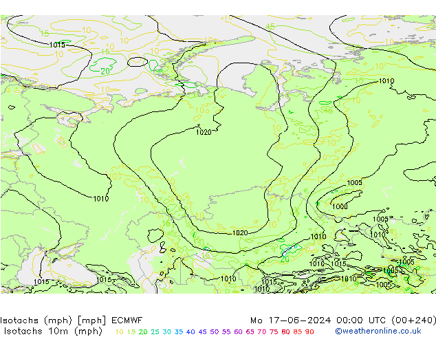 Isotachs (mph) ECMWF Mo 17.06.2024 00 UTC