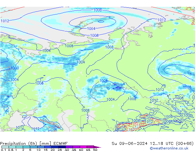 Z500/Regen(+SLP)/Z850 ECMWF zo 09.06.2024 18 UTC