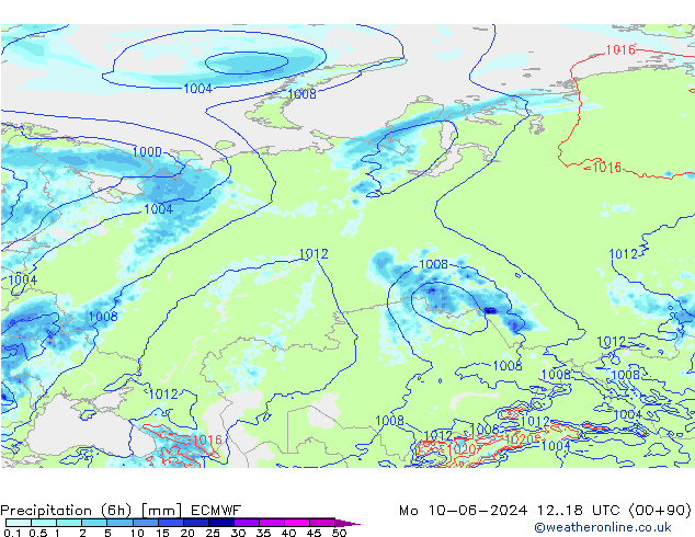 Z500/Rain (+SLP)/Z850 ECMWF Po 10.06.2024 18 UTC