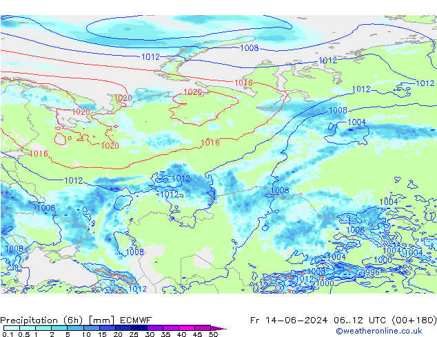 Precipitation (6h) ECMWF Fr 14.06.2024 12 UTC