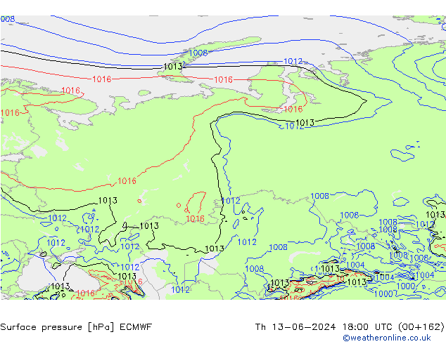 Presión superficial ECMWF jue 13.06.2024 18 UTC