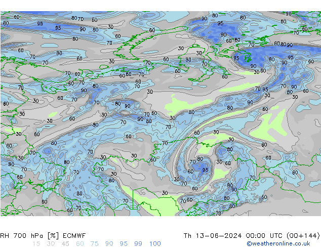 RH 700 hPa ECMWF Th 13.06.2024 00 UTC