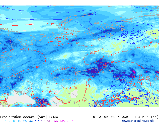 Precipitation accum. ECMWF Th 13.06.2024 00 UTC