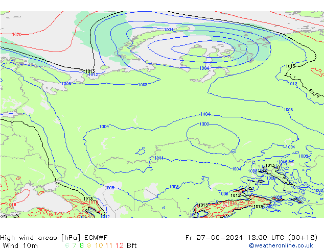 High wind areas ECMWF Fr 07.06.2024 18 UTC