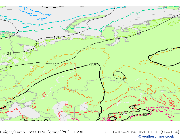 Geop./Temp. 850 hPa ECMWF mar 11.06.2024 18 UTC