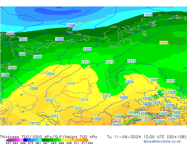 Thck 700-1000 hPa ECMWF Ter 11.06.2024 12 UTC