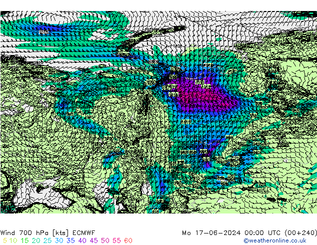 Wind 700 hPa ECMWF Mo 17.06.2024 00 UTC
