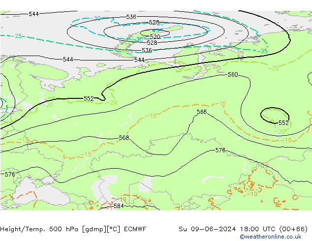 Z500/Regen(+SLP)/Z850 ECMWF zo 09.06.2024 18 UTC