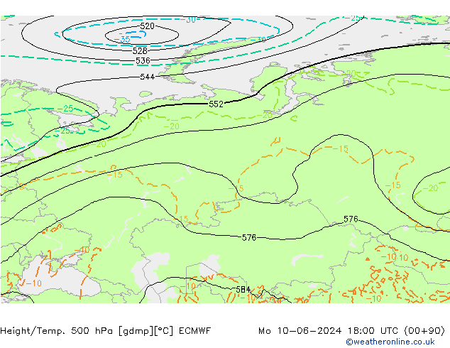 Z500/Rain (+SLP)/Z850 ECMWF Po 10.06.2024 18 UTC