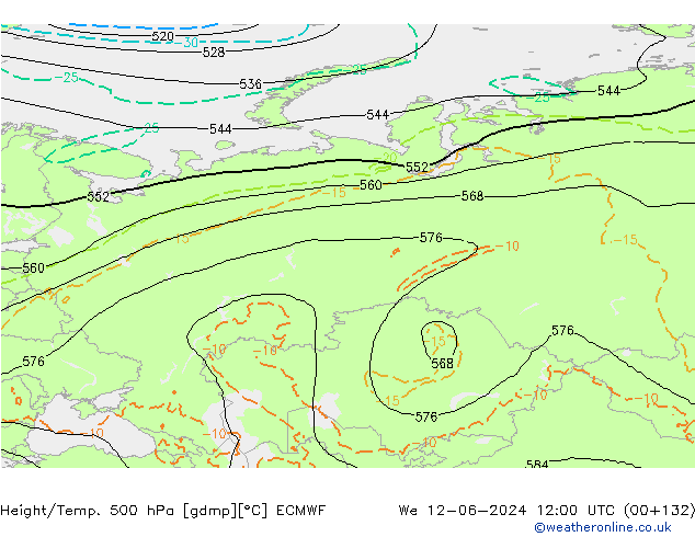 Height/Temp. 500 hPa ECMWF We 12.06.2024 12 UTC