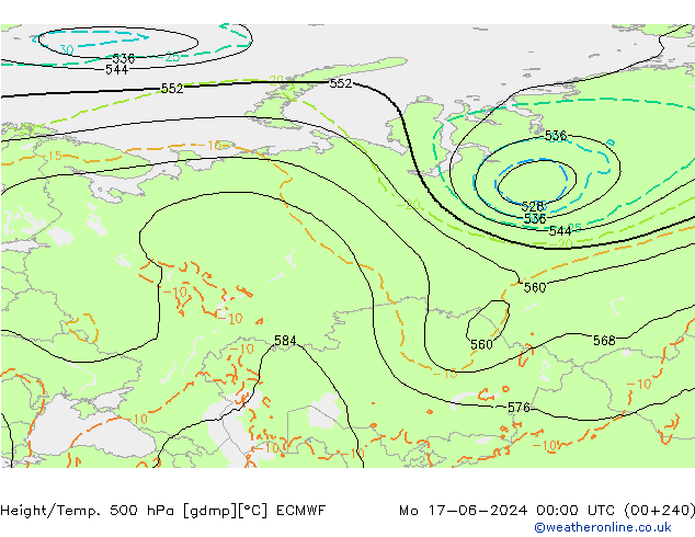 Height/Temp. 500 hPa ECMWF Mo 17.06.2024 00 UTC