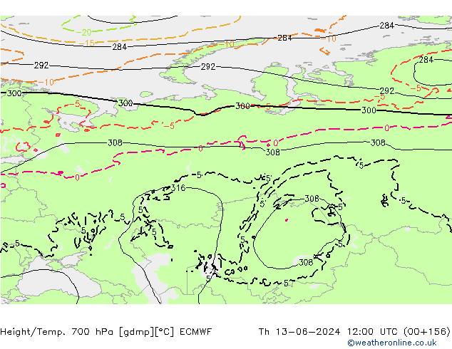 Hoogte/Temp. 700 hPa ECMWF do 13.06.2024 12 UTC