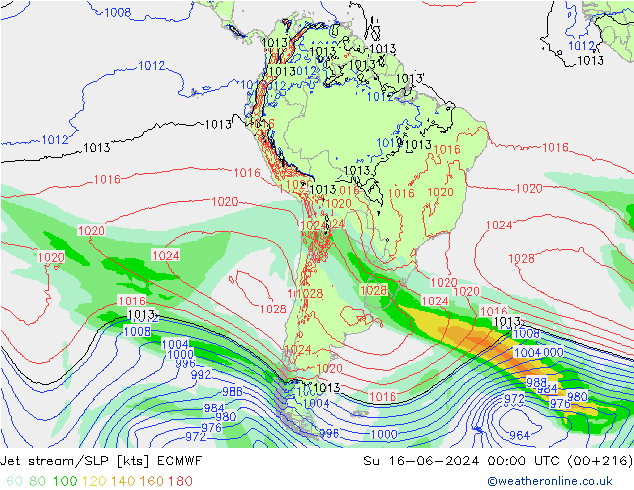 Straalstroom/SLP ECMWF zo 16.06.2024 00 UTC