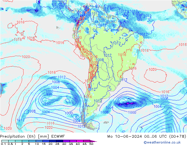 Précipitation (6h) ECMWF lun 10.06.2024 06 UTC