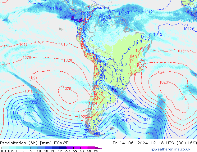 осадки (6h) ECMWF пт 14.06.2024 18 UTC