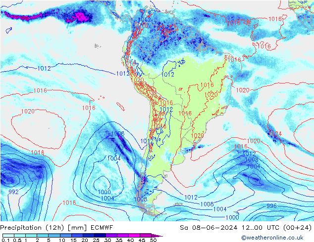 Precipitation (12h) ECMWF Sa 08.06.2024 00 UTC