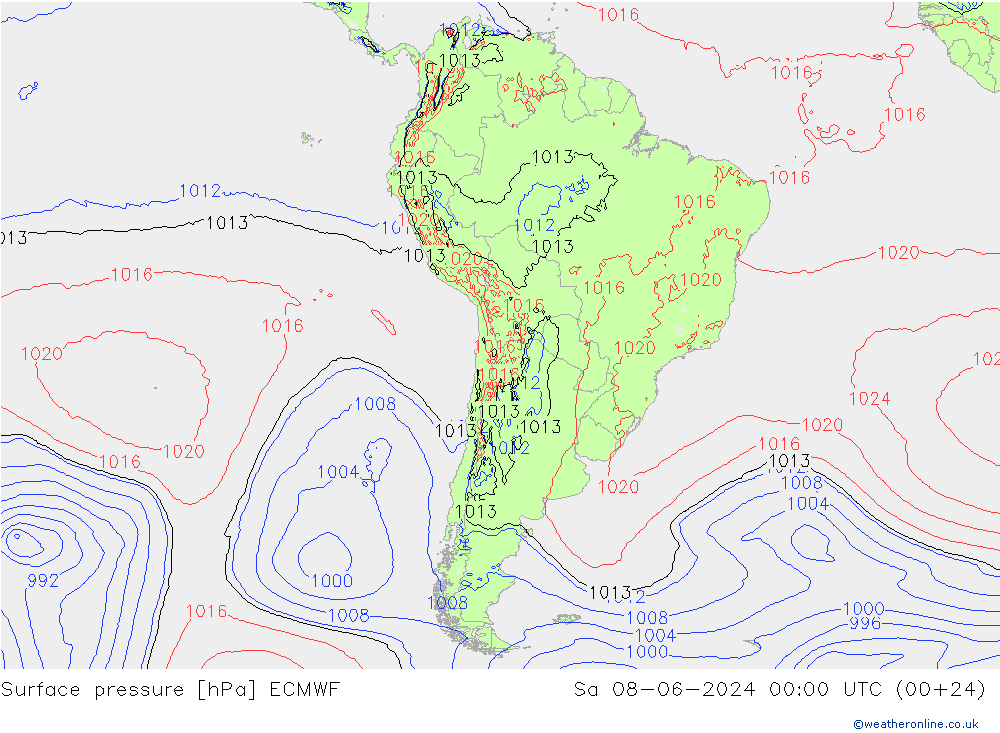 Luchtdruk (Grond) ECMWF za 08.06.2024 00 UTC