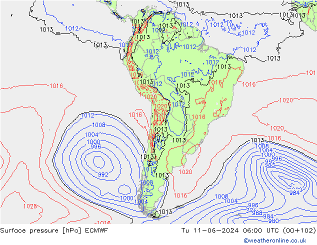 pressão do solo ECMWF Ter 11.06.2024 06 UTC