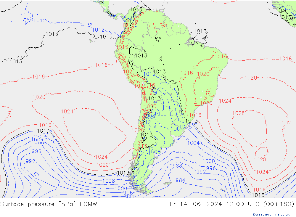 Atmosférický tlak ECMWF Pá 14.06.2024 12 UTC