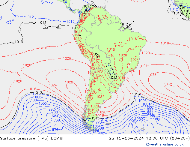 Surface pressure ECMWF Sa 15.06.2024 12 UTC