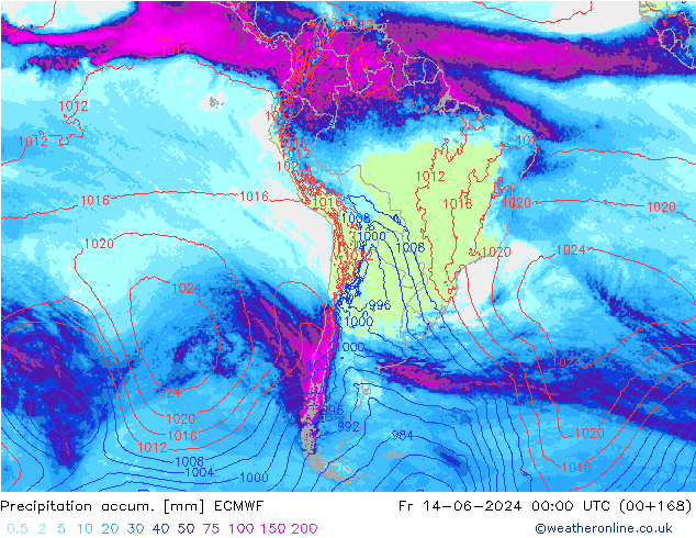 Precipitation accum. ECMWF пт 14.06.2024 00 UTC